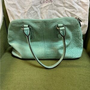 Lodis Seafoam Croc-Embossed Leather Tote